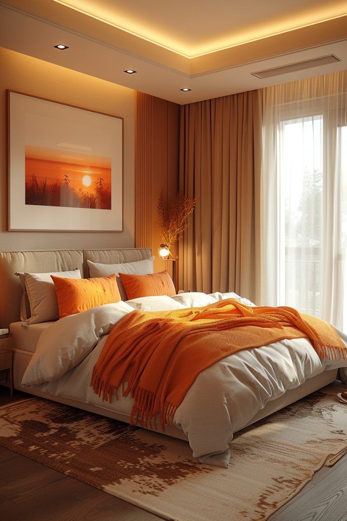 orange two colour combination for bedroom walls, bedroom