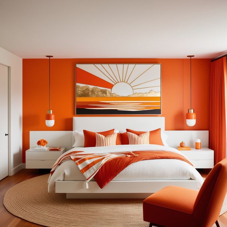 orange two colour combination for bedroom walls, bedroom
