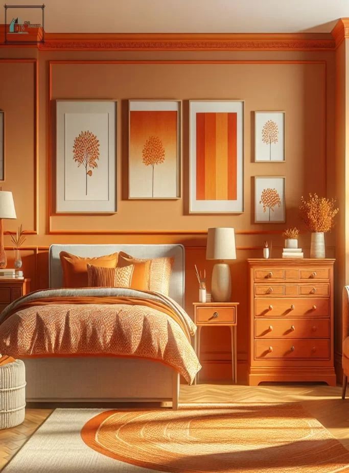 orange two colour combination for bedroom walls, bedroom