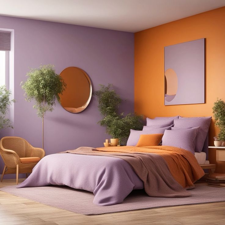 orange two colour combination for bedroom walls, bedroom