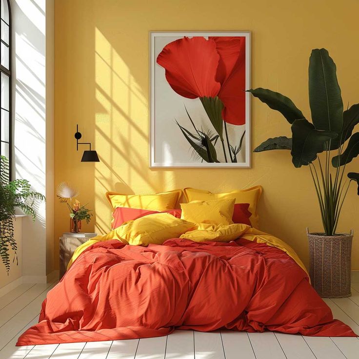 orange two colour combination for bedroom walls, bedroom