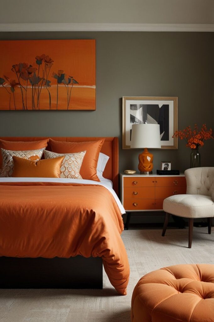 orange two colour combination for bedroom walls, bedroom
