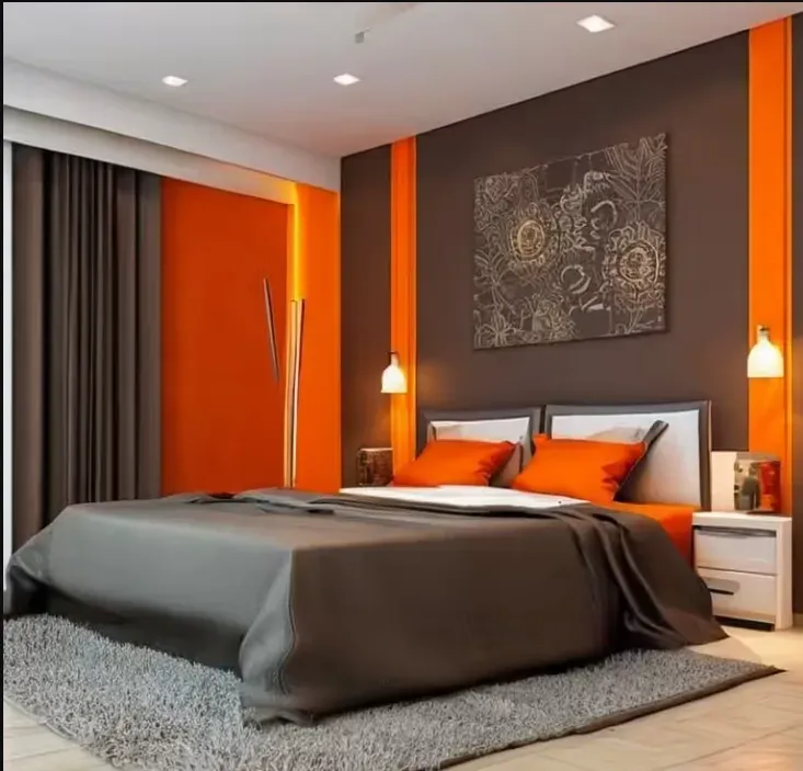 orange two colour combination for bedroom walls, bedroom