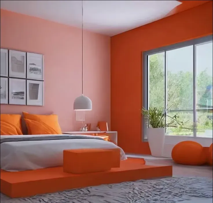 orange two colour combination for bedroom walls, bedroom